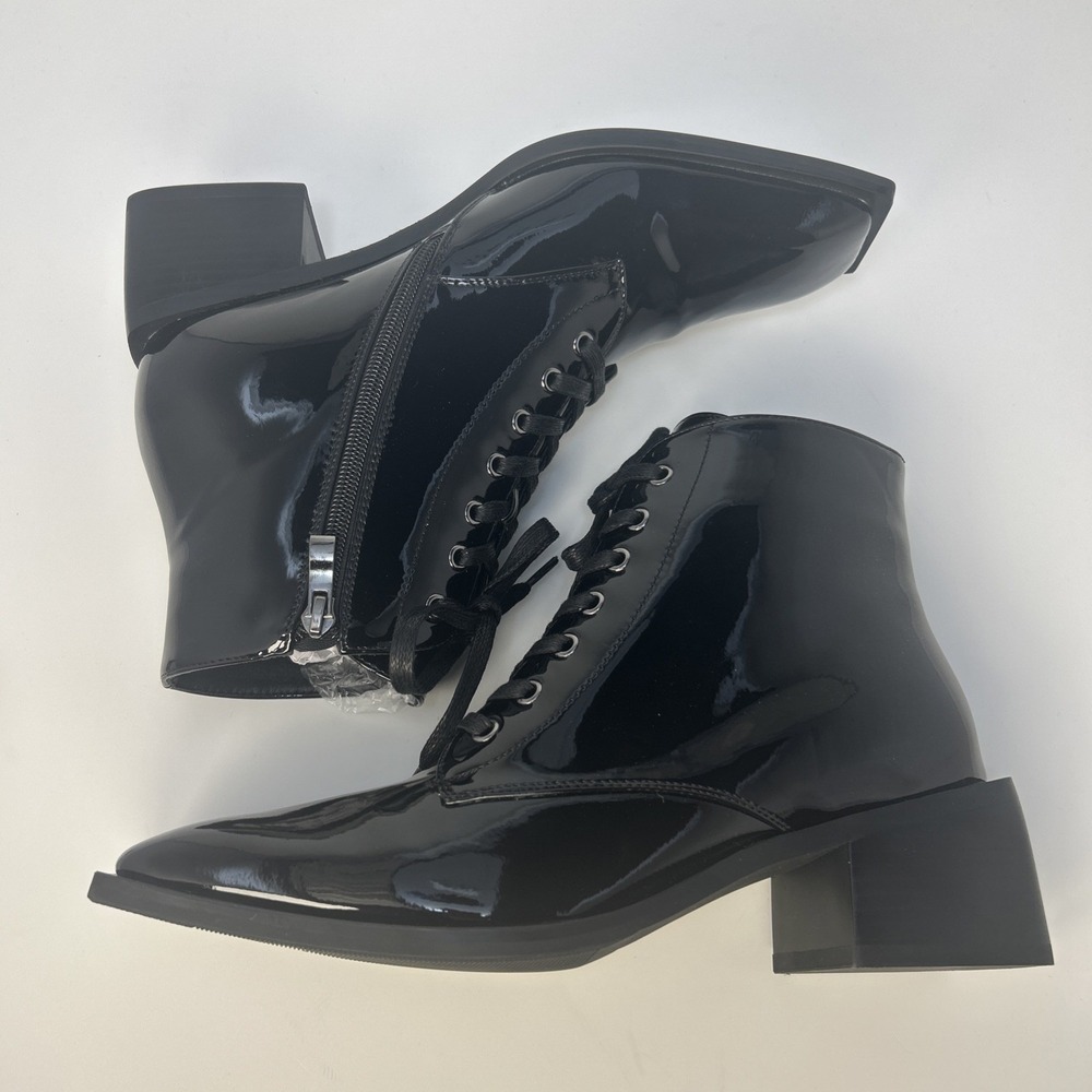 Castamere Womens Patent Leather Ankle Boots Square Toe Lace Up Size 9M NIB Black - Picture 7 of 16